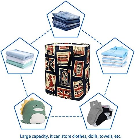 Ретро Пощенски Марки от Великобритания се Отпечатват Сгъване Коша За пране, 60Л Водоустойчив Кошница за Дрехи,