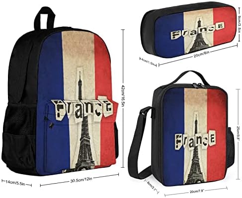 Флаг на Франция с Айфеловата Кула, Сладко Училище Раница, Комплект от 3 бр. торба за книги в Колежа, Лека Чанта