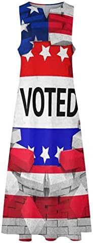 Американският Флаг на САЩ с проголосовавшим женски макси рокля за щиколотку Дълга Рокля без ръкави с джобове