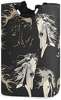 Черна Голяма Кошница за дрехи с Шарени коне xigua, Сгъваема Кошница за дрехи с дръжка, 22-Литров Сгъваема Чанта
