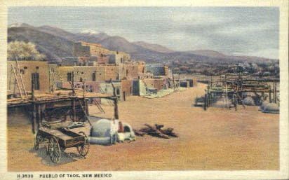Пощенска картичка Pueblo на Таос, Ню Мексико
