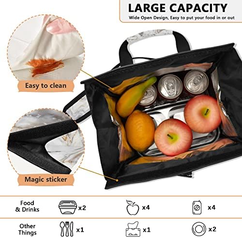Чанта за обяд ALAZA за Жени, Утепленная, с Текстура Мраморни Мастило, за многократна употреба Обяд-Бокс с пагон,