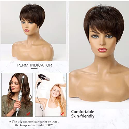 Къса къдрава коса, за жени, перука, къси къдрави перуки в стил pixie с бретон, ламинирани синтетични перуки,