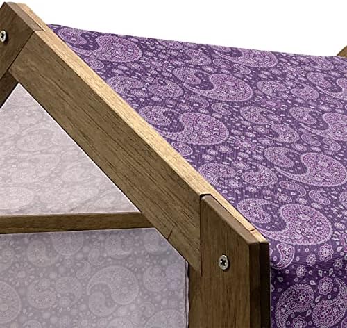 Дървена Къщичка за кучета Ambesonne Purple Paisley, Монохромен Графичен Дизайн с Цветен Мотив, Дамасский Принт,