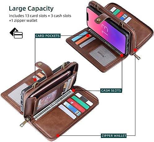 Чанта-портфейл YSW за iPhone 13 Mini, Мултифункционален Кожен Калъф-портфейл с Магнитен джоб с цип и отделения