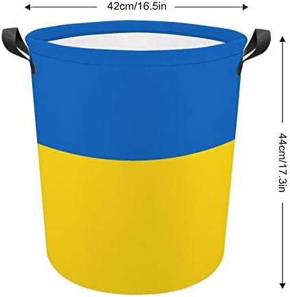 Кошница за дрехи с Украинския Флаг с Дръжки, Водоустойчив Сгъваема Кръгла Кошница За Дрехи, Органайзер За Съхранение