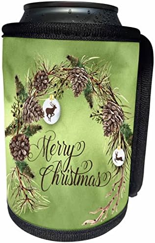 3 Начертайте текст весела Коледа на Ярко-зелен зимната ботаническата. - Опаковки за бутилки-охладители (cc_353559_1)