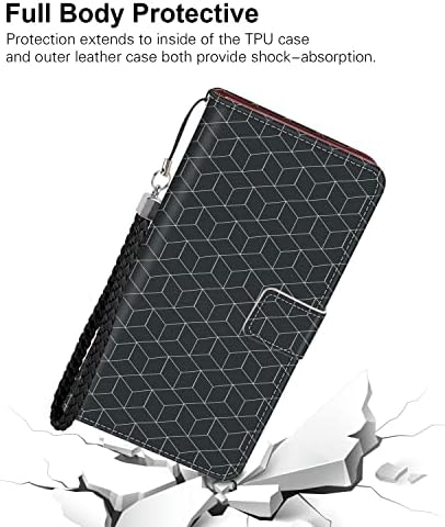 Чанта-портфейл Xioolia за Samsung Galaxy S9 с Геометричен Черен Модел от Изкуствена Кожа с Панти Магнитна Закопчалка,