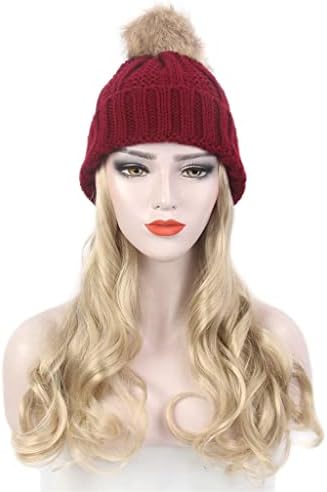 Модни европейската и американската дамска шапка за коса TJLSS, червен вязаная шапка, перука, дълга къдрава златна