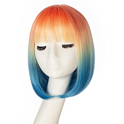 Перуки MAN SI Rainbow Ombre Боб за жени, 15 , Перука с Къса Пряка коса и Бретон, Естествен Модерен Синтетични